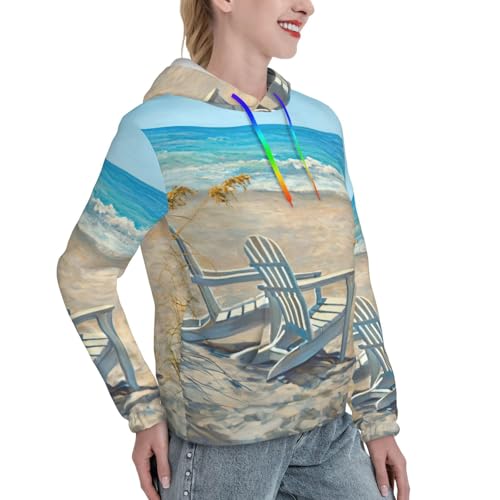 Sweat à capuche scène de plage pour femme pull ajusté - 3