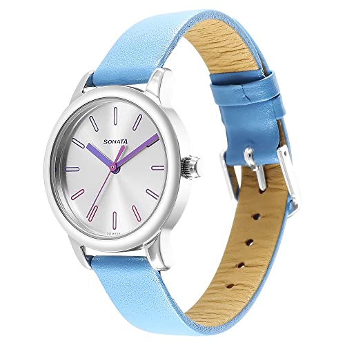 Image of Sonata Splash Silver Dial Women Analog Watch with Leather Strap-NS8178SL01