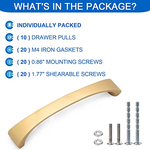 Weaverbird Arch Aluminum Alloy Cabinet Handles Gold Finish Drawer Pulls Furniture Hardware - 5"(128Mm) Hole Centers - Pack Of 10 #TOP6