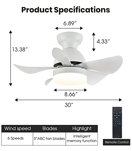 7Pm Small Ceiling Fan With Light 30" Smart White Ceiling Fan With Remote & App Control Dimmable Led Ceiling Fan 2160 Lumens 22W 6 Wind Speeds 5 Blades Quiet Modern Ceiling Fan For Kids Room Bedroom #TOP5