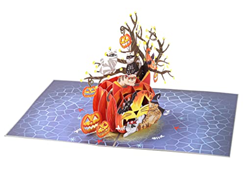 Liif Pumpkin Cats 3D Greeting Pop Up Halloween Card, Funny Halloween Card For Cat Lover, Kids, Cute | With Message Note & Envelop | Large Size 8 X 6 Inch #TOP3