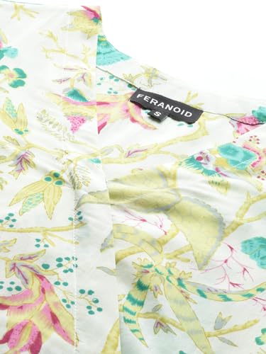 Image of feranoid Floral Print Angrakha 3 Sleeves Flared Kurti