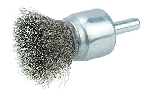 Image of Weiler 11013 Coated Cup Crimped Wire End Brush 3 /4 inch, .006 inch Stainless Steel Fill, Made in the USA