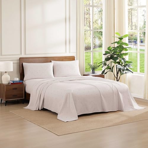 Image of TOMMY HILFIGER - Queen Size Sheets Set, Crisp & Tailored Sheets w /a Naturally Smooth Cotton Percale Lightweight Feel - Bed Sheets w /Matching Pillowcases & Fitted Sheet (Ithaca Flag Stripe Beige)