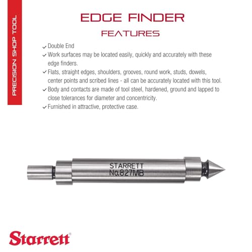 Starrett 827MB Kantensucher, Doppelend, mit spitzem Kontakt, 10mm Körperdurchmesser, 6mm Kontaktdurchmesser