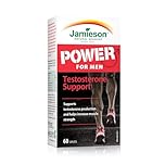 Jamieson Power For Men Vegetarian Caplets, with Fenugreek, Zinc, Magnesium Aspartate, Vitamin B6, and Beta-Alanine. Supports Testosterone Production, Muscle Strength, and Recovery, Gluten-Free, 60 Count, Proudly Canadian