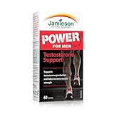 Jamieson Power for Men Vegetarian Caplets, with Fenugreek, Zinc, Magnesium Aspartate, Vitamin B6, and Beta-Alanine. Supports Testosterone Production, Muscle Strength, and Recovery, Gluten-Free, 60 Count, Proudly Canadian