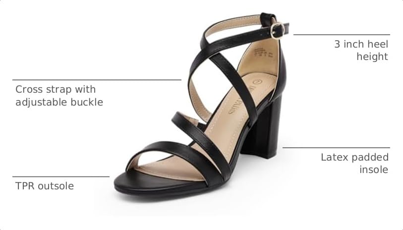 Image of DREAM PAIRS Women's Block Chunky Heels Sandals Open Toe Ankle Strappy Comfortable Dressy Sandals for Bridal Wedding Prom Party with Adjustable Cross Strap