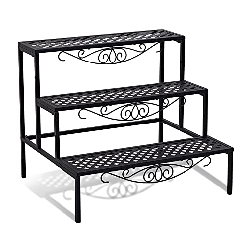 3 Tier Metal Plant Stand,Rectangle Or Round Decorative Flower Step,Garden Shelf Flower Pot Holder Storage Organizer Rack For Indoor Outdoor Use #TOP2