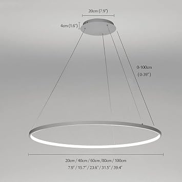 Ring Circle LED Pendant Light, Modern Metal Acrylic Chandelier Height Adjustable Hanging Lamp For Living Room, Bedroom, Dining Table,White+Neutral Light-20cm 13W