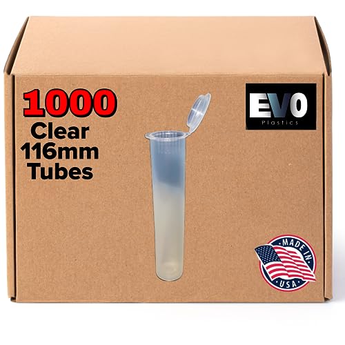 Evo Plastics 1000 Count Clear 116mm Pop Top Tubes, BPA-Free Tube Vial King Size Raw Oil Cartridge Holder Container