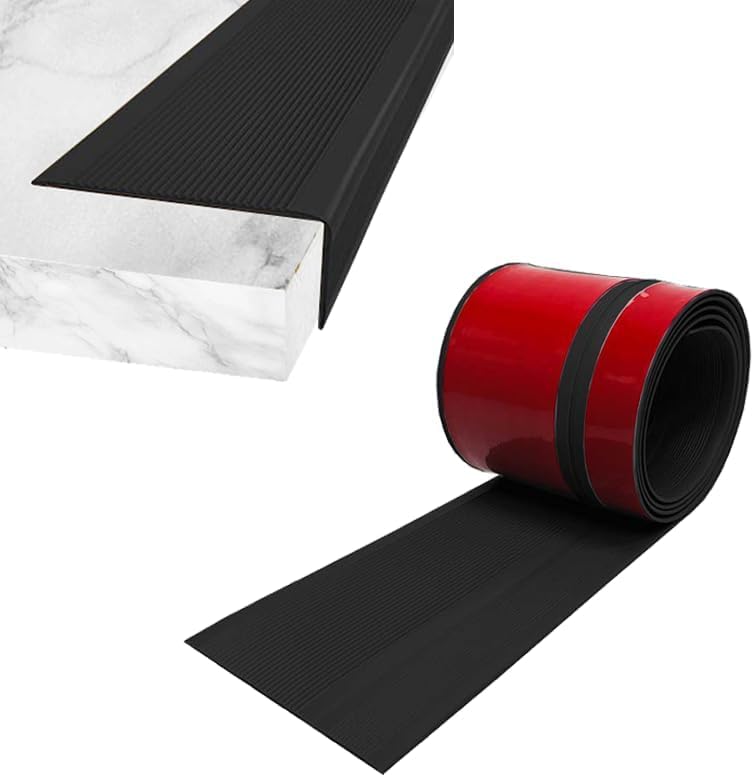 10M Bullnose Stair Anti Slip Nosing Self-Adhesive Vinyl Edging Strip,Non Slip Step Trim,PVC Rubber Angle Stair Edge Trim(100x40mm,Black) โ image 1