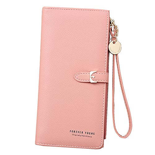 Geldbörse Damen mit Handyfach Zum Umhängen Damen Kartenhalter Damen Geldbörse Lang Geldbörsen Damen Groß Clutch PU Leder Telefon Geldbörse für Damen Große Kapazität Lange Clutch Geldbörse (Rosa) Cover