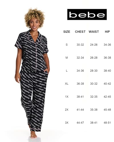 Image of bebe Womens 2 Piece Bridesmaid Pajamas Set Short Sleeve Button Down Shirt and Pants