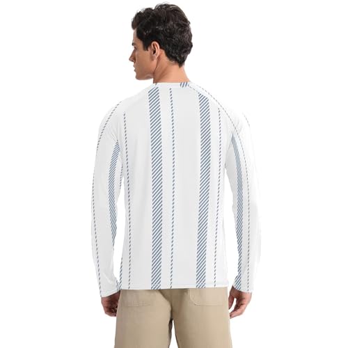 Stripe Blue White UPF 50+ Sun Shirts for Men Comfortable Loose Mens Sun Shirts Protection Long Sleeve Summer2