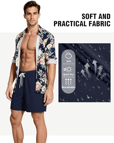 Image of Mens Swim Trunks with Compression Liner 2 in 1 Quick Dry Swimming Shorts Swimwear Bathing Suits with Pockets