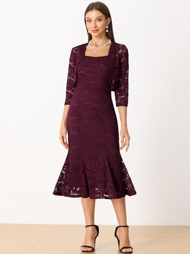 Allegra K Evening Lace Dress for Women's 2 Pieces Outfits Wedding Guest Sleeveless Dresses4