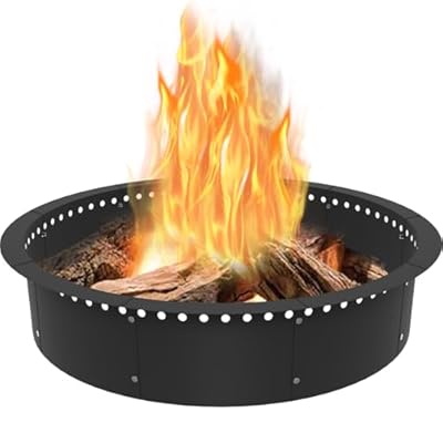 Outdoor Smokeless Fire Pit Ring Liner 43-Inch Outer/39-Inch Inner Diameter, Heavy Duty Solid Metal Steel Round Firepit Rim Insert for Outside DIY Campfire Ring Above or In-Ground, Black