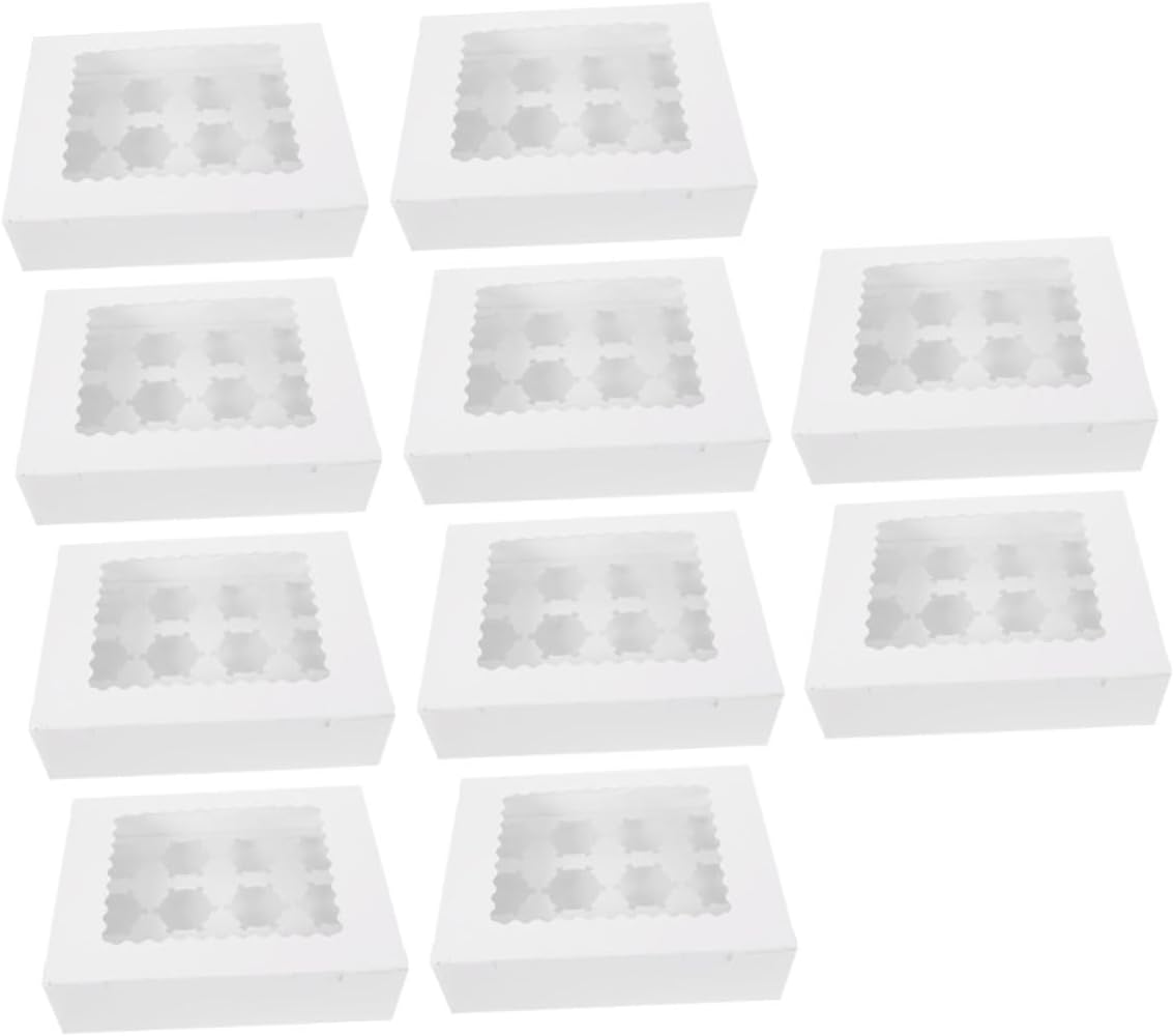 Homoyoyo 10 Pcs Cupcake Carriers with Window, Muffin Cake Packing Boxes, White Cardboard Pastry Containers for Bakery, Egg Tart Paper Boxes for Party and Travel