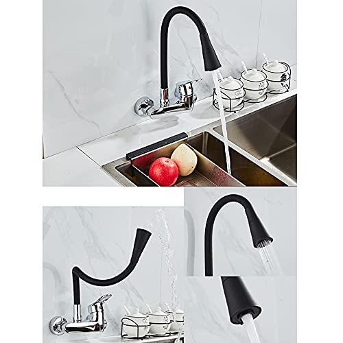 Miscelatore per lavello da Cucina a Parete con Tubo Flessibile Girevole a 360 Gradi e Doppi Fori