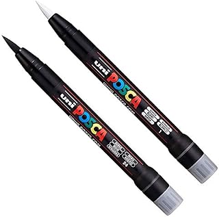 Posca Uni PCF-350 Brush Tipped Paint Marker Art Pen - Fabric Glass Metal Pen - Black & White Set (1 of each)
