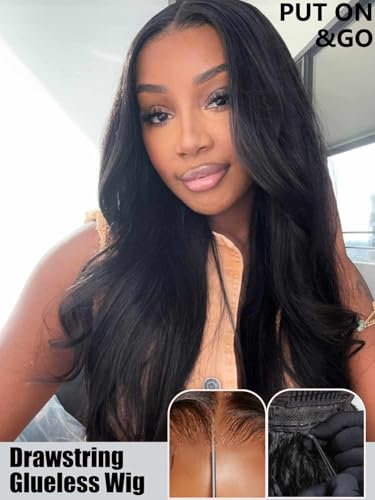 Image of Beauty Forever 7x5 Bye Bye Knots Put on and Go Glueless Wig Pre Cut 3D Body Wave Lace Front Wig Human Hair with Bleached Knots Pre Plucked Wigs for Beginner 150% Density Natural Color 22 Inch