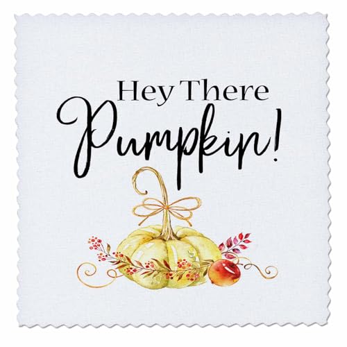25x25 inch Quilt Square - Hey There Pumpkin - Fall Quote with an Image of A Watercolor Pumpkin Quotes, Sayings, and Typography