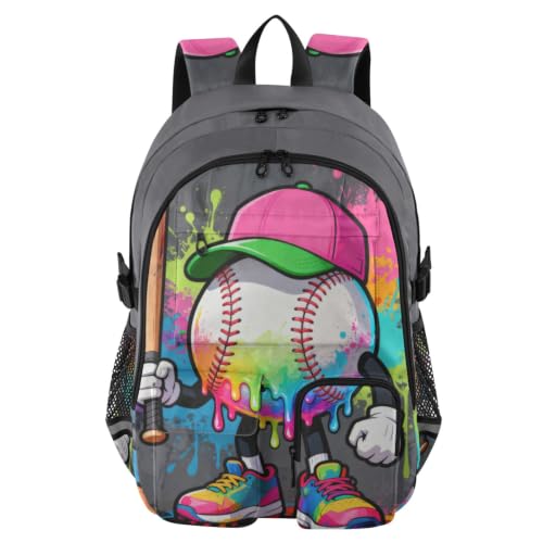 Mochila de viaje para portátil de 17.5 pulgadas blanca con diseño urbano de béisbol