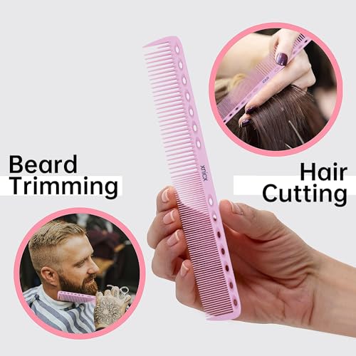 xnicx 5pcs Pink Styling Comb Set Heat Resitant Up to 180℃ Rat Tail Comb, Cutting Comb, Wide Tooth Comb for Backcombing Hair Styling Hairdressing Salon