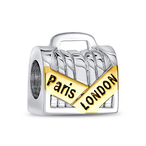 Charm de maleta en plata de ley y oro de 14k para pulsera europea