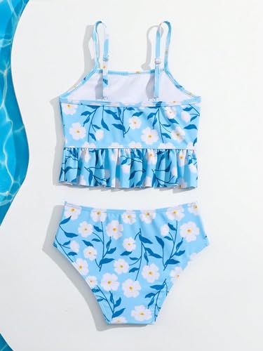 WDIRARA Toddler Girl's 2 Piece Floral Print Swimsuits Ruffle Hem Bikini Set Beach Sport Bathing Suit2