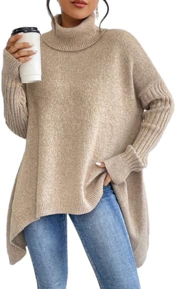 SKAYS Women's Oversized Turtleneck Batwing Sweater Casual Fall Long Sleeve Knit Pullover Tops