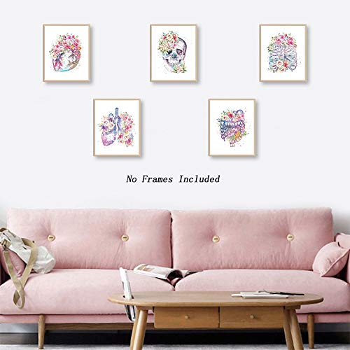 Chditb Unframed Flowers Skeletal Wall Art Print, Human Organs Art Printing, Body Anatomy Art Posters Abstract Anatomy Viscera Skull Wall Decor thumb #2