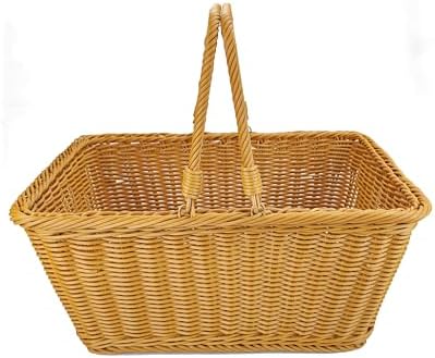 Rattan Wicker Woven Basket With Handle – Portable Harvest Basket For Garden, Picnic, Easter & Home Organizing
