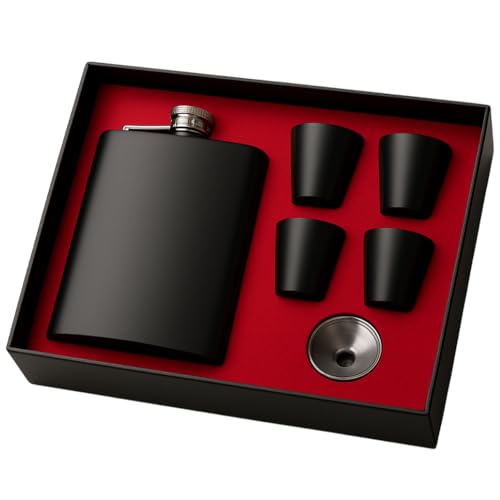 Image of Hip Flask with Peg Messurer Wine Flask Gift Set for Men & Women Stainless Steel (60ML+30ML Peg Messurer + Whiskey Flask) (4 Cups)