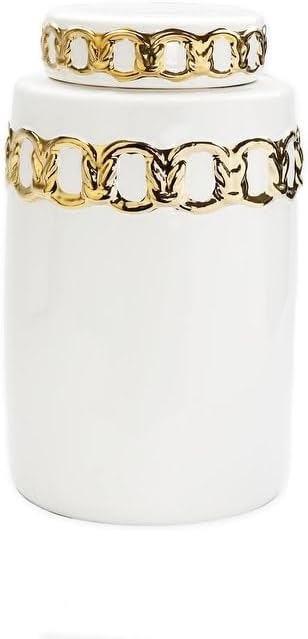 White Jar with Gold Cover and Design Ceramic