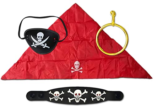 Fartoni Accesorios pirata con parche pirata, pañuelo pirata, parche pirata y pendiente. Completmentos pirata para disfraz pirata carnaval. Pañuelo pìrata rojo con parche y pendiente Cover