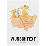 Mr. & Mrs. Panda Personalisierte Postkarte Fuchs Kanufahren - Geschenke, Kanu Schule, Kanutour, Personalisierbar, Karte mit Wunschtext, Paddeltour, fahren, Geschenk, Namen, Bedrucken, Kanuverleih