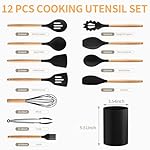 Silicone Cooking Utensil Set,12 PCS Cooking Cookware Kitchen Utensils Set for Cooking, Nonstick 446°F Heat-Resistant Cookware Kitchen Tools of Spoon,Brush,Whisk,Spatula,Turner Tongs (Black) - Image 2
