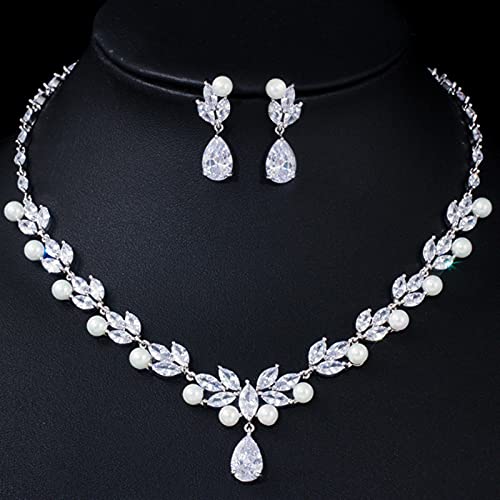 Joyería Colgante Gota Zirconia juego de collar y pendientes de perla para novias