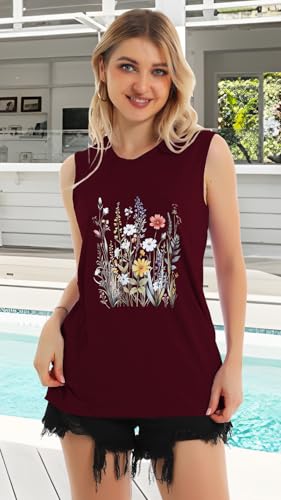 Image of Womens Tank Tops Summer Casual Sleeveless Top Loose Fit Basic Tunic Shirts