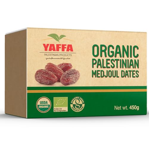 Yaffa Organic Medjool Dates (Box of 450g) - All Natural No Added Sugar Free from Additives Sustainably Grown and Hand-Picked Dried Fruit Palestinian Dates