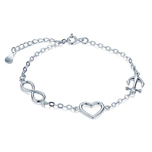 Pulsera Mujer, Infinito U-Plata de Ley 925, Elegante Conbinación de Ancla, Corazón y Símbolo del infinito, Idea Regalo para Chica, Mujer