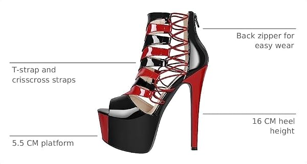 richealnini Women's Sexy Peep Toe Platfrom Sandals Stilettos-Spikes Ankle Strap Zip Up Stiletto High Heels T-Strap Fishnets Crisscross Strappy Sandals Punk Motorcycle Club Wedding Party Black Size 13 by richealnini - Used condition - Image 3