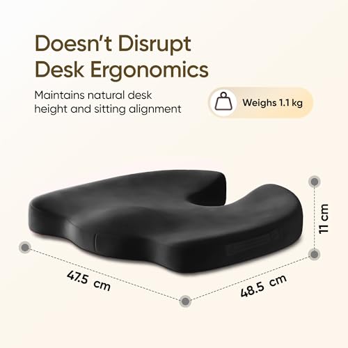 Image of Frido Slim Coccyx Seat Cushion | Orthopaedic Sitting Cushion for Tailbone & Sciatica Relief | Slim Office Chair Support for Long Sitting Hours, Driving & Daily Comfort | Anti-Slip Bottom | Black