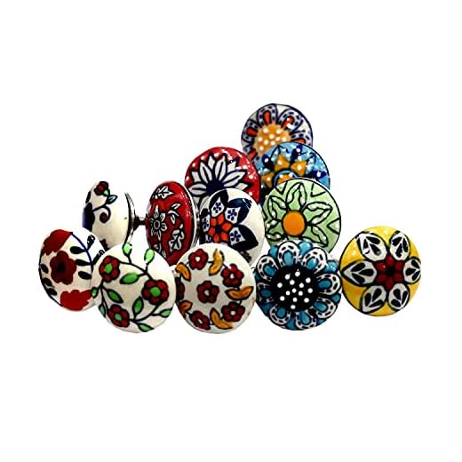 Ceramicworlds12 Pieces Vintage Ceramic Multi Colour Knobs Pack Cabinet Knobs Drawer Pull Decorative Painted Knobs Kitchen Furniture Drawer Pulls for Home, Kitchen, Bathroom Or Office