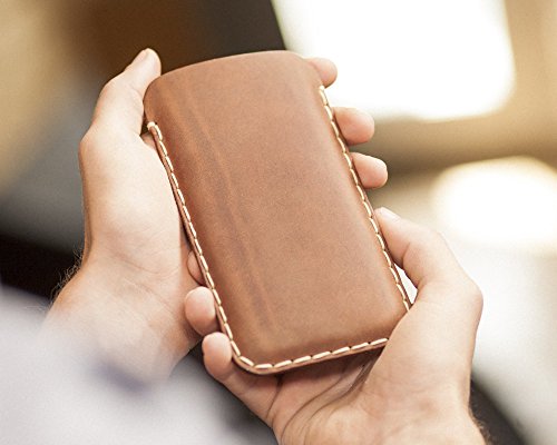 Brown Case for iPhone 13 Pro Max. Hand Stitched Bovine Leather Sleeve
