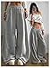 GORGLITTER Girl's Baggy Wide Leg Sweatpants Low Rise Cute Fall Fashion Sweat Pants with Pockets Light Grey 13 Years