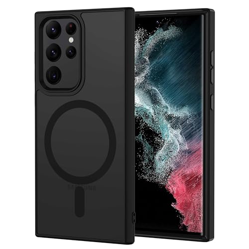 XTCASE Funda Magnética para Samsung Galaxy S22 Ultra 5G [Compatible con Magsafe], Carcasa Translúcido Mate Trasera Resistente a arañazos TPU Parachoques Antigolpes Ultra Fino Caso,Negro