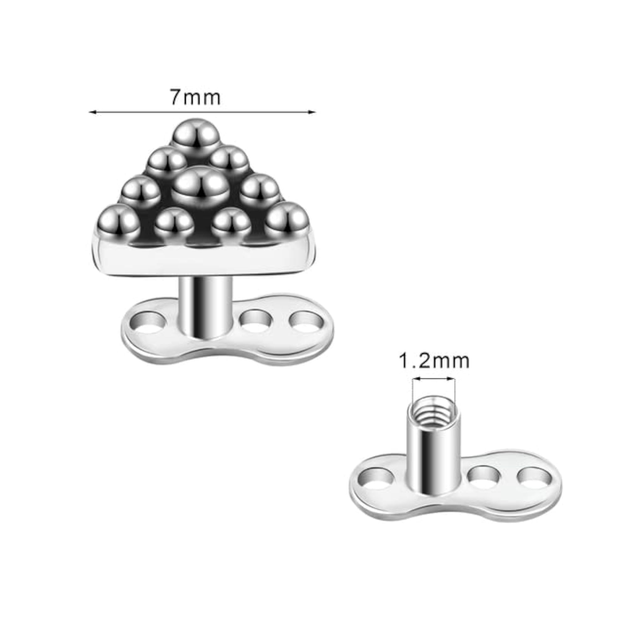 Silver Color Triangle Dermal Piercing Tops and Bases, Stainless Steel